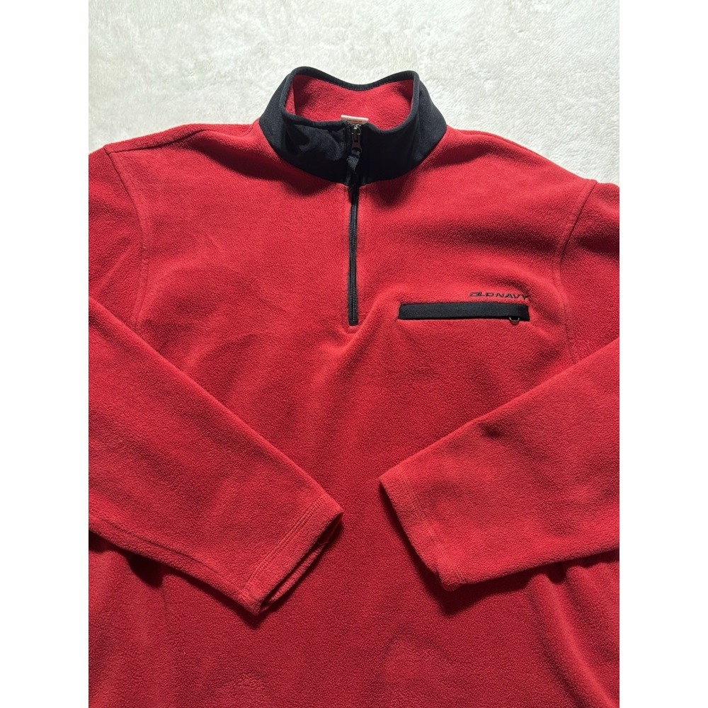 Vintage Old Navy Long Sleeve Fleece Quarter Zip Zipper Pocket Size XL Red - Picture 2 of 11